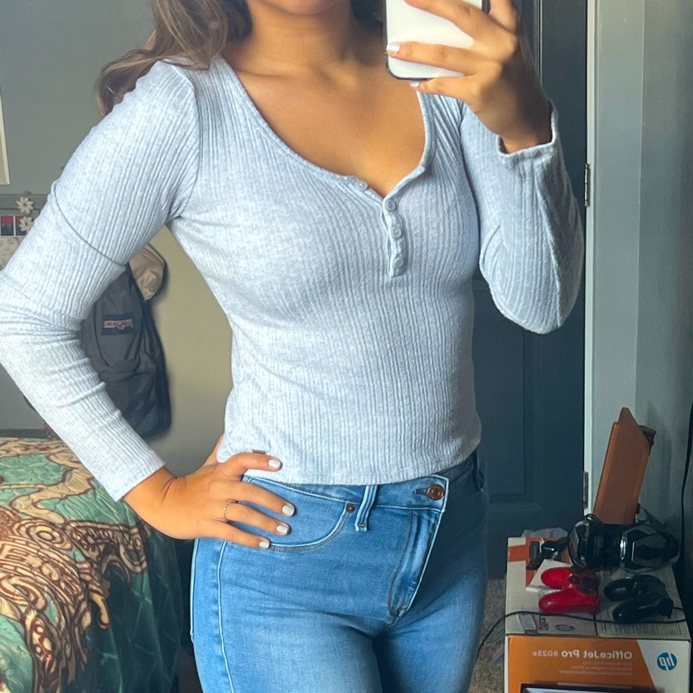 Light blue long sleeve; Size small and fabric is soft